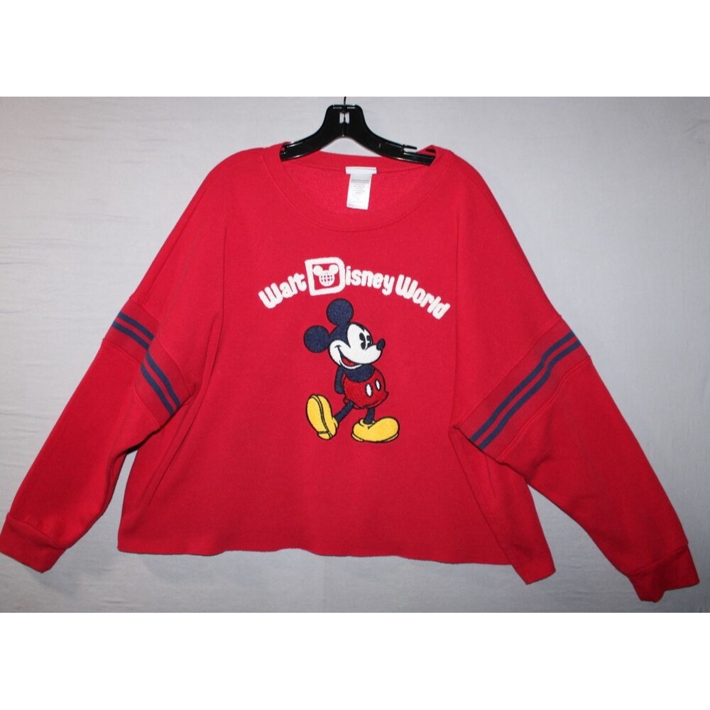 Disney 1X Women’s Red Pull Over Sweater Sweatshirt Walt Disney World Cropped